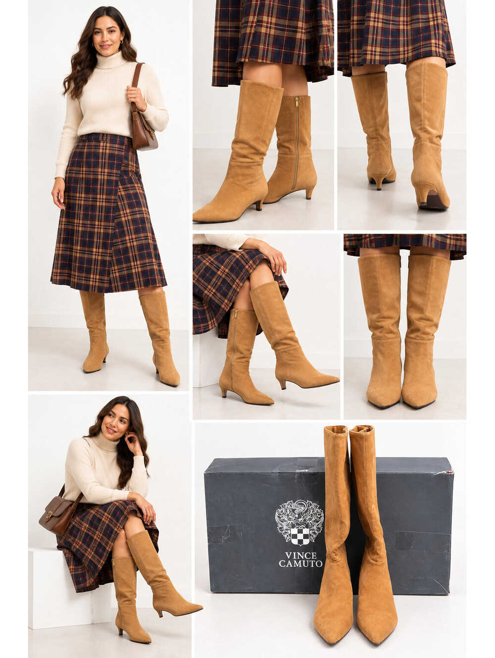 Vince Camuto Torano High Boots 8.5M WC Burnt Sugar Suede Wide Calf Knee High New